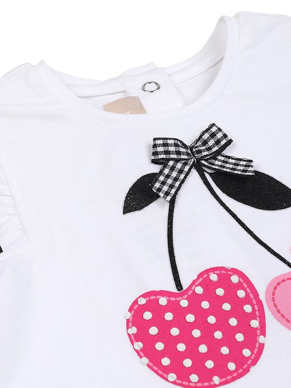 Girls White Short Sleeve Knitted T- Shirt image number 2